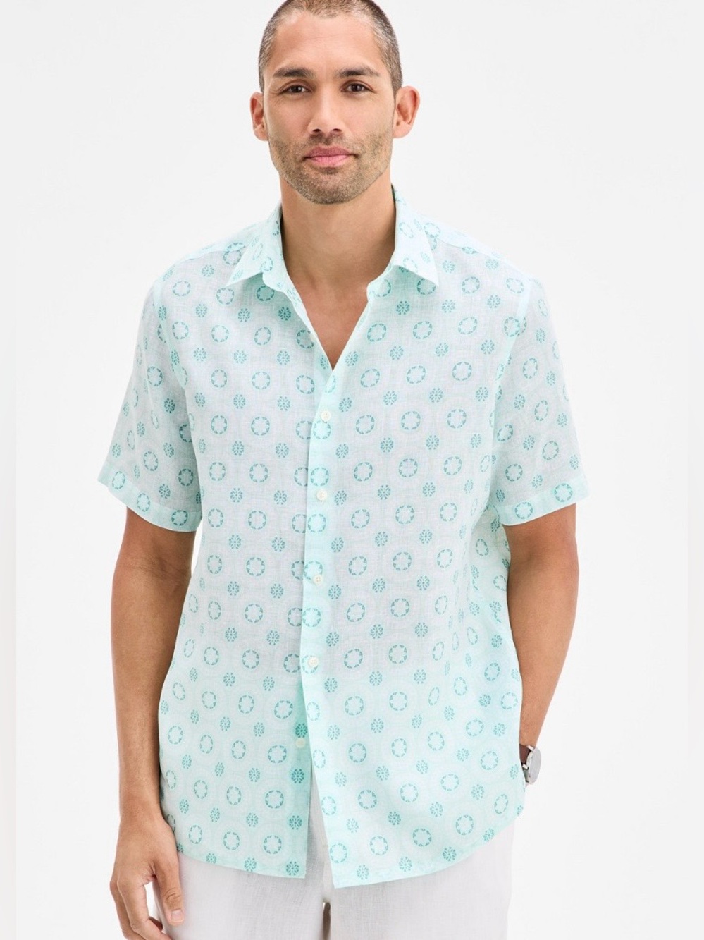 Club Room Men's Marks Medallion Shirt in Aqua Whisper, Size XXL